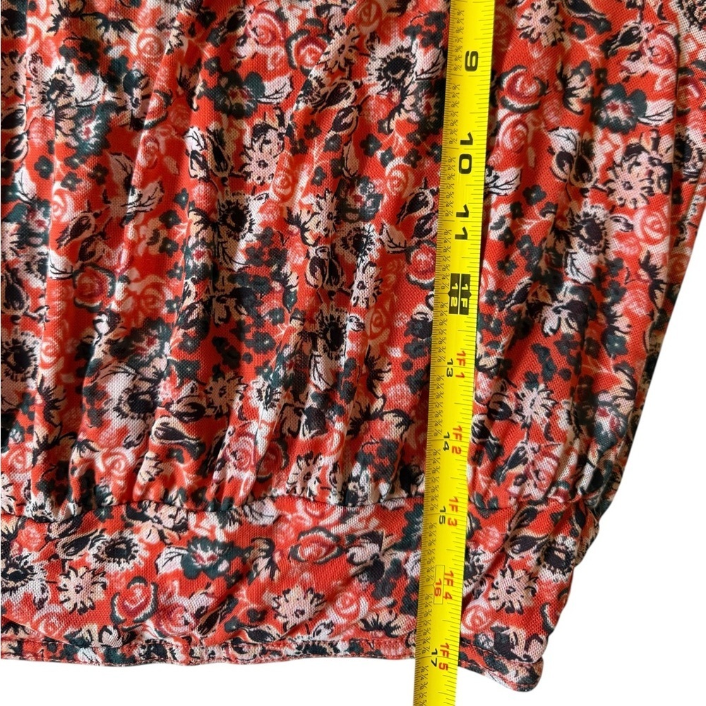 Free People All Dolled Up Top Red Combo Open Back Sheer Tie Cuffs Size Medium - Picture 13 of 13